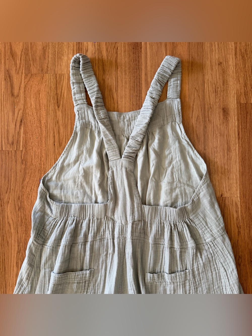 Natural Life Womens XL Light Grey Cotton Gauze Wide Leg Overalls Pockets Granola - Picture 3 of 8